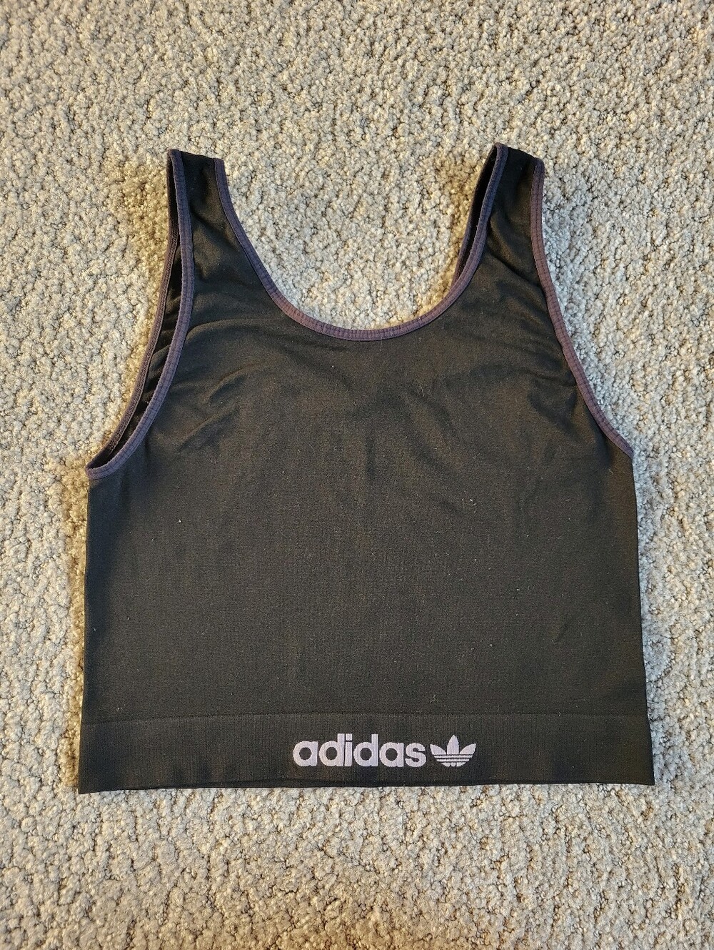 Adidas Originals Black Semi Sheer Crop Tank Top Trefoil Logo